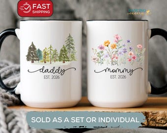 New Parents Gift First Time Mom and Dad Coffee Mug Set Est 2026 New Mom Pregnancy Baby Gift Mommy Daddy Christmas Baby Shower Present 2026