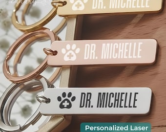 Veterinarian Keychain Personalized Vet Med Laser Engraved Metal Key Ring Vet Tech Veterinary Clinic Assistant Keepsake Gift DC-26-357