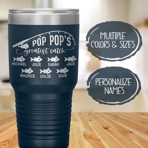 Pop Pop Gift, Grandpa Fishing Personalized Tumbler, Father&#39;s Day, Birthday or Christmas Gift for Grandfather, Fishing Cup for Father in Law