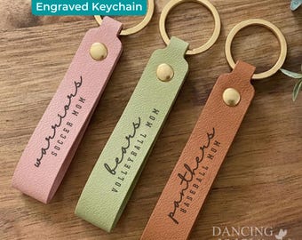 Sports Mom Matching Team Keychain Personalized Team Spirit Leather Key Ring Custom School Mascot Gift for Moms of Athletes Player DC-26-327