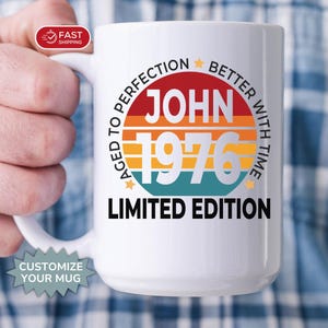 50th Birthday Gift for Men Limited Edition 1976 Retro Mug Personalized, Dad, Brother, Friend, Husband Turning 50 Present Idea, Custom Cup