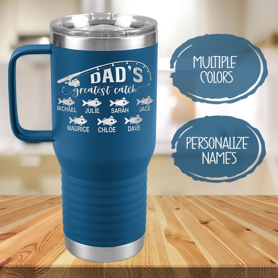 Dad Coffee Tumbler With Kids Names, Dad Fishing Gift, Personalized Father's  Day, Birthday or Christmas Gift for Father, Travel Mug for Men 