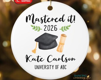 Mastered It Graduation Ornament, Masters Degree Graduation Gift for Her Personalized, MBA Graduate Sister, Daughter, Granddaughter