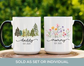 New Mom and Dad Pregnancy Gift New Parents Gift First Time Mom Dad Coffee Mug Set Est  2024 New Mommy Gift Christmas Baby Shower Present