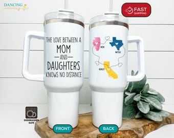 Long Distance Mom Daughter Tumbler, Personalized State to State Gift for Mom, Custom Names Travel Mug, Gift from Daughter DC-25-168