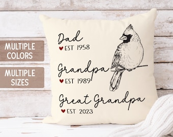 Great Grandpa Pillow Personalized Grandparent Pregnancy Gift Grandfather Bird Pillow Case Dad Father in law Father's Day Christmas Birthday