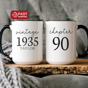 90th Birthday Gift Ideas Personalize Vintage 1935 Bday Cup Men Women Turning 90 Years Old Ninety Birthday Favors 90th Birthday Mug DC-25-213