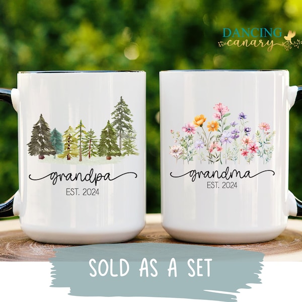 New Grandparents Gift Pregnancy Announcement Grandma Grandpa Est 2024 Personalized Mug Set First Time Grandparents Christmas Gift from Baby