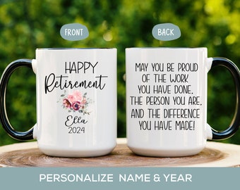 Personalized Retirement Gift for Women, Happy Retirement Mug, Retirement 2024, Retired Mom or Coworker Gift, Lady Boss Retirement Mug