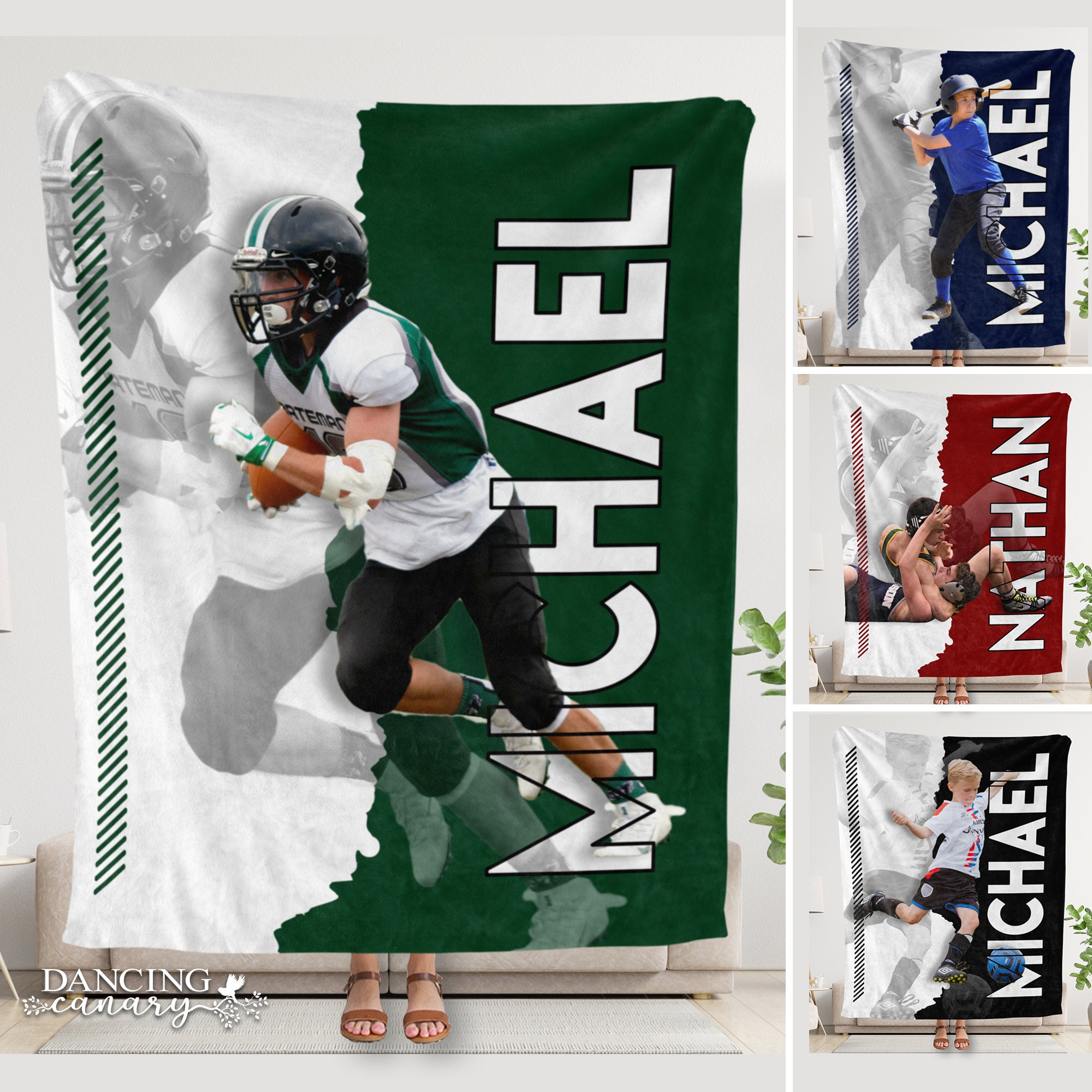 Senior Night Gift Sports Photo Blanket Football Basketball Baseball Wrestling Softball End of Season Awards Custom Sports Player Blanket