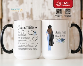 Personalized Nurse Graduation Gift for Her, RN BSN Mug, Nurse Practitioner Daughter, Sister, Niece, Granddaughter Grad Party Present