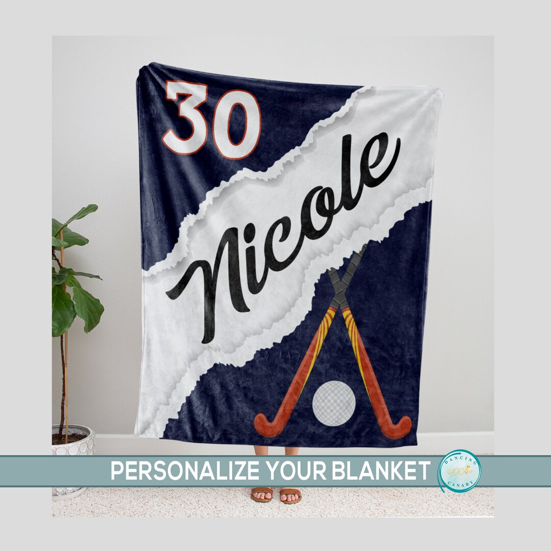 Field Hockey Blanket for Girls, Sports Custom Name Throw Blanket, End