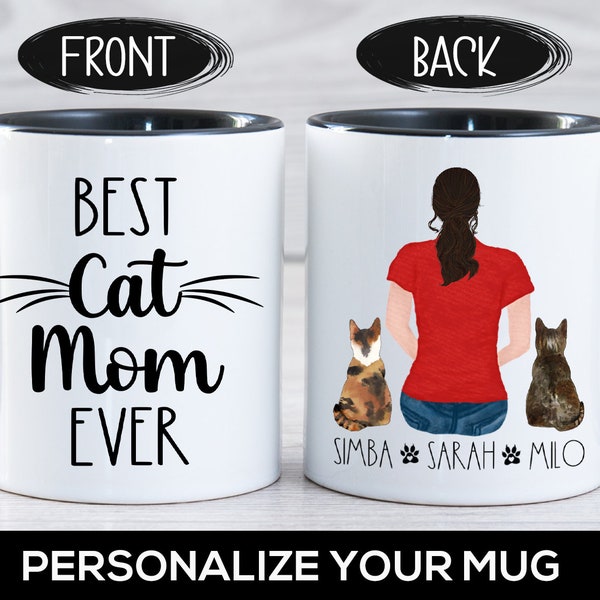 Best Cat Mom Ever Coffee Mug, Personalized Gift for Cat Lovers for Women, Custom Pet Mama Cup for Daughter, Mom, Sister, Wife, Best Friend