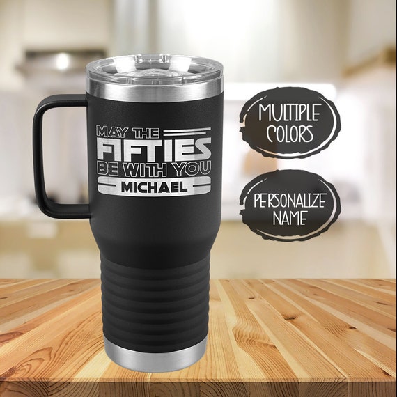 50th Birthday Coffee Travel Mug Personalized for Men, Born 1973