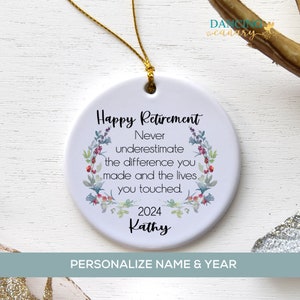 Happy Retirement Ornament, Personalized Retirement Gift for Women, 2024 Retiree Boss, Coworker or Friend Farewell Party Present