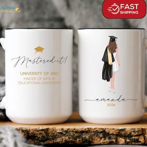 Personalized Masters Degree Grad Mug Master’s Graduation Gift for Her Granddaughter Niece Friend Graduate Cup Business School Grad DC-25-034