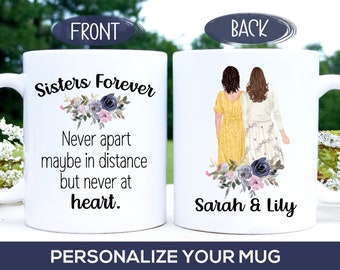 Personalized Gift for Sister, Big Sister Little Sister Coffee Mug, Custom Long Distance Sisters Cup, Birthday Gift for Her, Sisters Forever