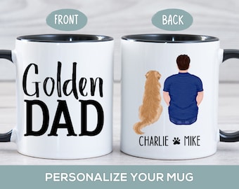 Golden Dad Mug, Golden Retriever Gifts for Men, Personalized Dog Dad Gift for Son, Husband, Boyfriend, Brother, Dad, Pet Parent Mug