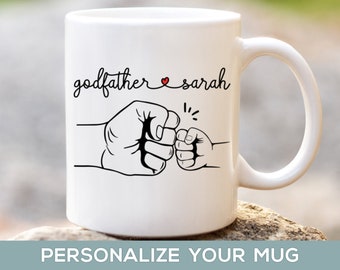 Personalized Godfather Gift, Godfather Mug, Father&#39;s Day, Birthday or Christmas Present from Godchild, Godfather and Baby Fist Bump Mug