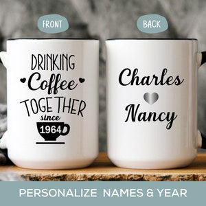 Personalized 60th Anniversary Mug 60 Years Coffee Together Custom Couple Name Cup for Husband and Wife Unique Wedding Anniversary Gift