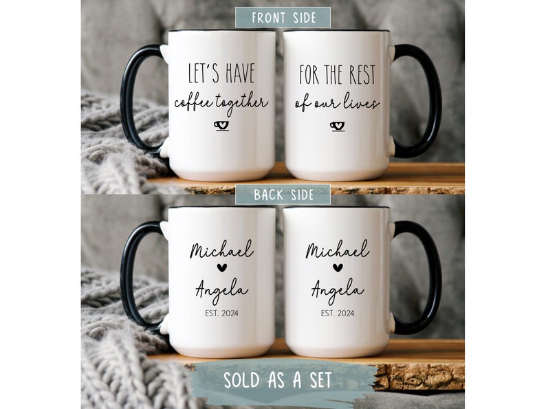 Personalized Wedding Couple Mugs Anniversary Gift Let's Have Coffee Together Mug Set Husband Wife 1st 5th 10th Anniversary Mr and Mrs Mugs