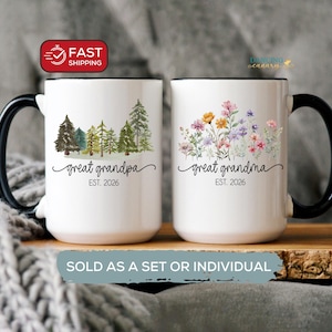 New Great Grandparents Gift  Pregnancy Announcement Great Grandma Grandpa Est 2024 Personalized Mug Set Grandparent Christmas Gift from Baby