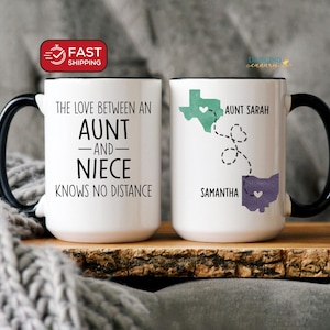 Niece Gift from Aunt Personalized Long Distance Mug Aunt Birthday Mother's Day Present from Niece State to State Coffee Cup Niece Xmas Gift image 1
