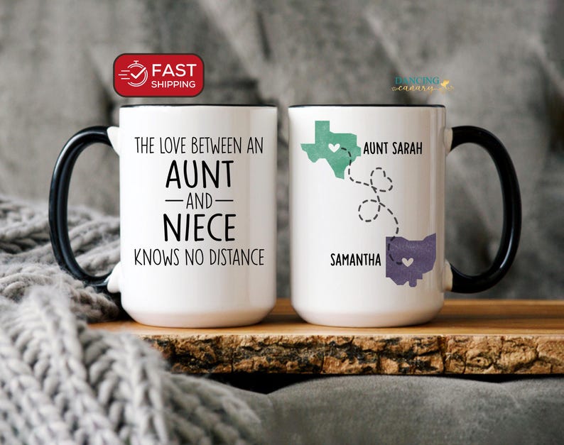 Niece Gift from Aunt Personalized Long Distance Mug Aunt Birthday Mother's Day Present from Niece State to State Coffee Cup Niece Xmas Gift image 1