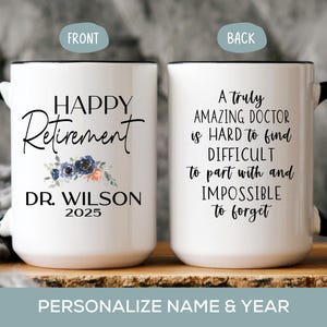 Personalized Retirement Gift for Female Doctor, Happy Retirement Coffee Mug for Retired Medical Professional, Farewell Mug for Physician