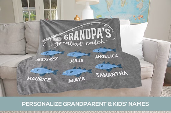 Grandpa Fishing Blanket, Personalized Father's Day, Birthday or Christmas  Gift, Grandpa's Greatest Catch Lap Blanket, Father in Law Gift 