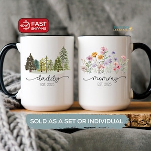New Parents Gift First Time Mom and Dad Coffee Mug Set Est 2024 New Mom Pregnancy Baby Gift Mommy Daddy Christmas Baby Shower Present 2025