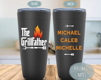 Grill Father Tumbler with Kid's Names Dad Father's Day Grilling Gift Funny BBQ Mug Husband Custom Father in Law Birthday Christmas Present