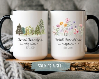 Great Grandparents Again Gift Pregnancy Announcement Great Grandma Great Grandpa Est 2024 Personalized Mugs Second Third Fourth Baby Reveal