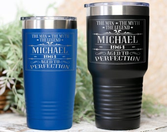 Personalized 60th Birthday Gift Dad, Grandpa, Brother, Friend or Uncle, The Man The Myth The Legend Aged to Perfection 1964 Tumbler for Men