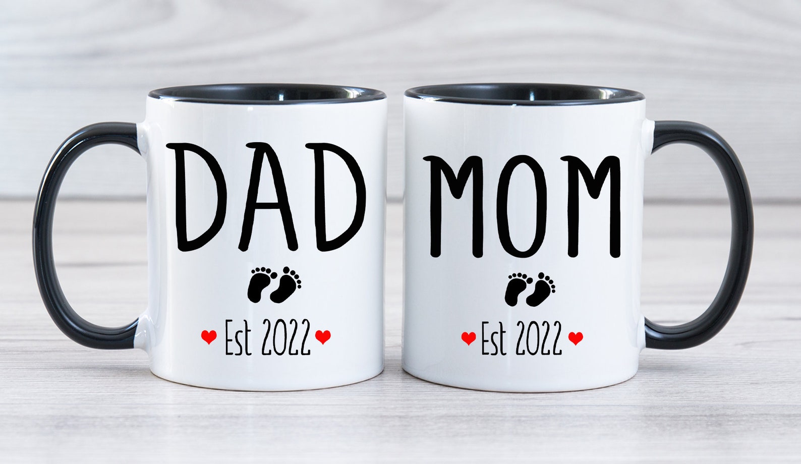 Mom and Dad Est 2021 or 2022 Mug Set Expecting Parents Gift Etsy
