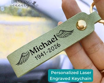 Personalized Memorial Leather Keychain In Memory Of Gift Loss of Loved One Key Ring Sympathy Present Funeral Favors Grief Keepsake DC-26-342