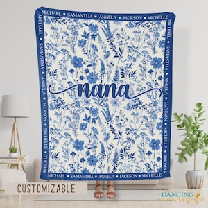 Couverture grand-mère personnalisée avec les noms de petits-enfants, cadeau personnalisé grand-mère
