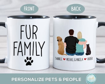 Fur Family Mug, Personalized Cat or Dog Gift, Custom Pet Cup, Valentine's Day or Anniversary Gift for Couple, Husband, Boyfriend, Wife