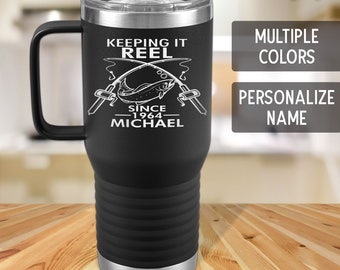 60th Birthday Gift for Men, Born in 1964 Fishing Tumbler, Grandpa, Dad, Uncle or Brother Turning 60 Present, Custom Name Travel Cup