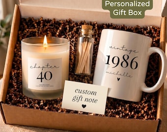 40th Birthday Gift Box for Her Personalized 1986 Vintage Mug Candle Match Set Turning 40 Woman Gift Sister Daughter Friend Present DC-26-362