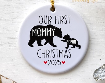 New Mom Baby Gift Our First Christmas Mommy and Baby Bear Custom Ornament, First Time Mother Friend, Wife, Daughter Gift, Mom Est 2024 2025