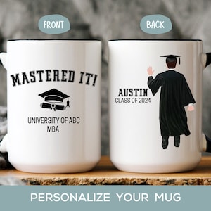 Mastered It Coffee Mug, Personalized Masters Degree Graduation Gift for Him, Gift for Son, Brother, Grandson, Nephew, Custom MBA Cup for Men