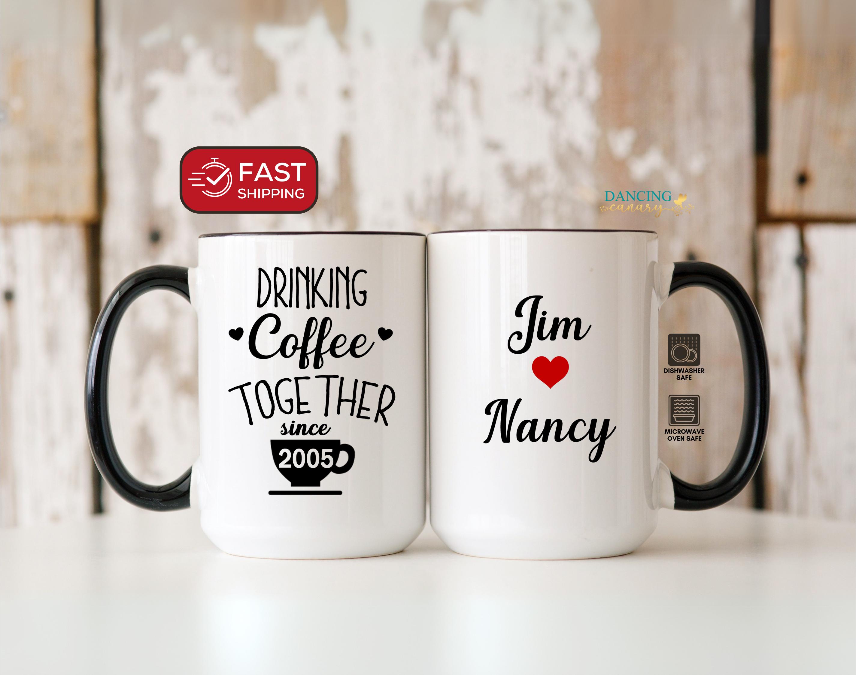 20th Anniversary Gift for Husband or Wife, 20 Year Personalized Wedding Anniversary Mug for Parents, Drinking Coffee Together Since 2005 Cup
