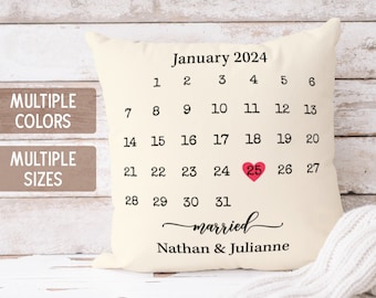 Personalized Wedding Gift for Couple Newlywed Married Pillow Wedding Day Gift Wife Husband Anniversary Calendar Pillowcase Special Date Gift