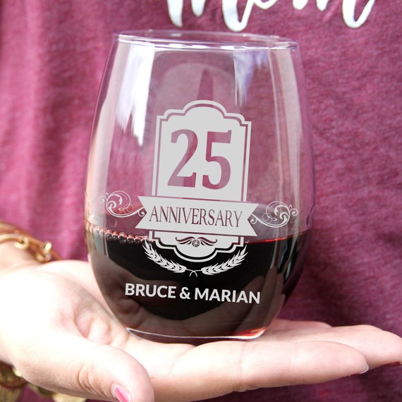 25th Anniversary Wine Glass for Him or Her 25 Year Wedding Etsy