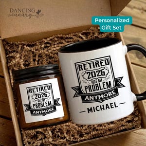 Personalized Retirement Gift Box for Men Funny Not My Problem Anymore Mug & Candle Set Coworker Farewell Present Retired Boss Cup DC-26-309