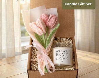 Will You Be My Bridesmaid Proposal Gift Box Bulk Candle Crochet Tulip Set Bridal Shower Favor Bachelorette Party Wedding Present DC-26-334