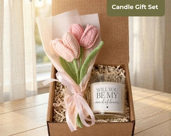 Maid of Honor Proposal Gift Box Will You Be My Maid of Honor Candle Crochet Bouquet Set Matron of Honor Sister Best Friend Present DC-26-334