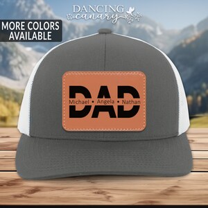 Dad Hat with Kids Names Father&#39;s Day Gift Personalized Husband Birthday Christmas Custom Daddy and  Leather Patch Trucker Hat New Dad Gift
