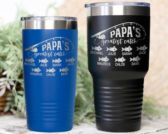 Papa Fishing Tumbler, Personalized Father&#39;s Day, Birthday or Christmas Gift for Grandpa with Kids Names, Fishing Cup for Father in Law